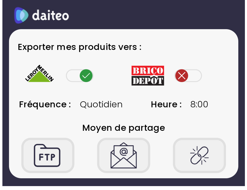 Exporter vos produits automatiquement grâces aux flux sur Daiteo. Via FTP, mail ou URL